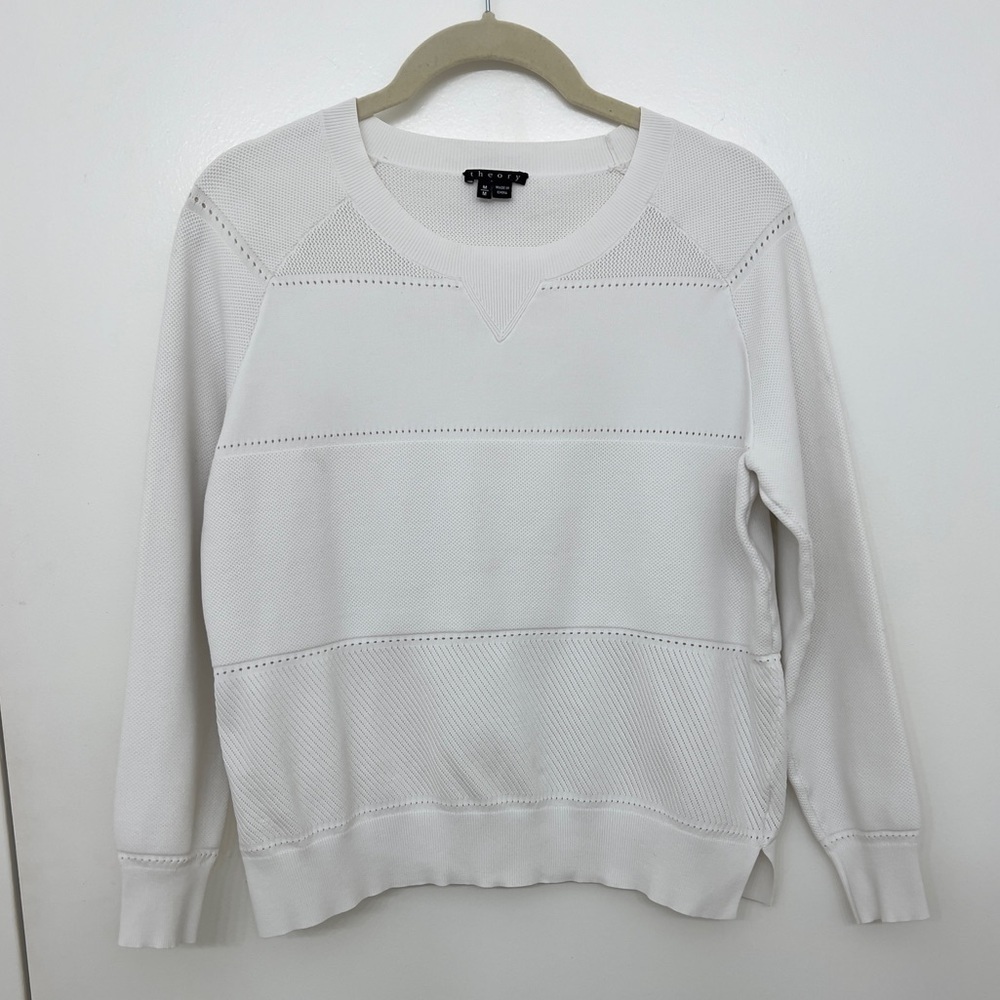 Theory Women’s 3/4 length Sleeve Perforated Knit Top White Size M (XS fit)